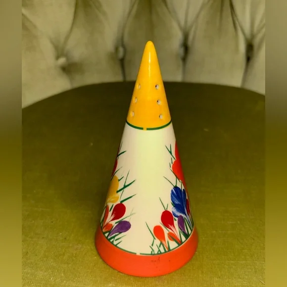 CLARICE CLIFF STYLE CROCUS CONICAL SUGAR SHAKER LARGE SIZE BY MOORLAND POTTERY - Picture 4 of 6
